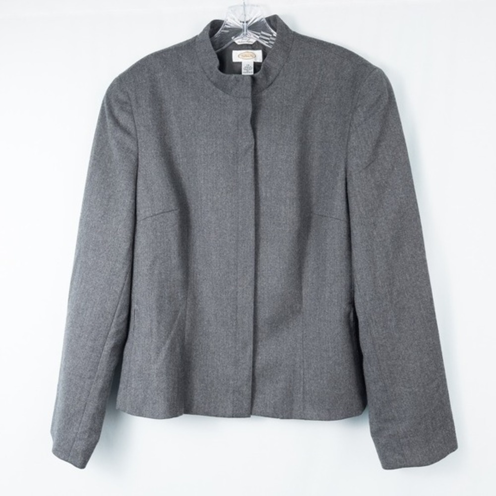 Vintage Talbots Italian Wool Full Zip Lined Jacket Blazer Womens 14 Gray Pockets
